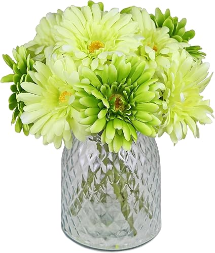 Margaritas africanas artificiales, margaritas africanas de seda, margaritas artificiales, paquete de 10 unidades (verde)