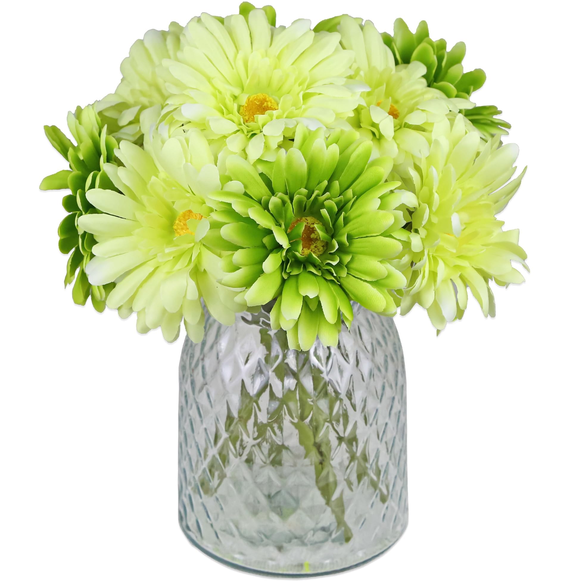 TOPIA Artificial African Daisies Flowers African Daisy Silk Flowers Artificial Gerbera Daisies Pack of 10 (Green)