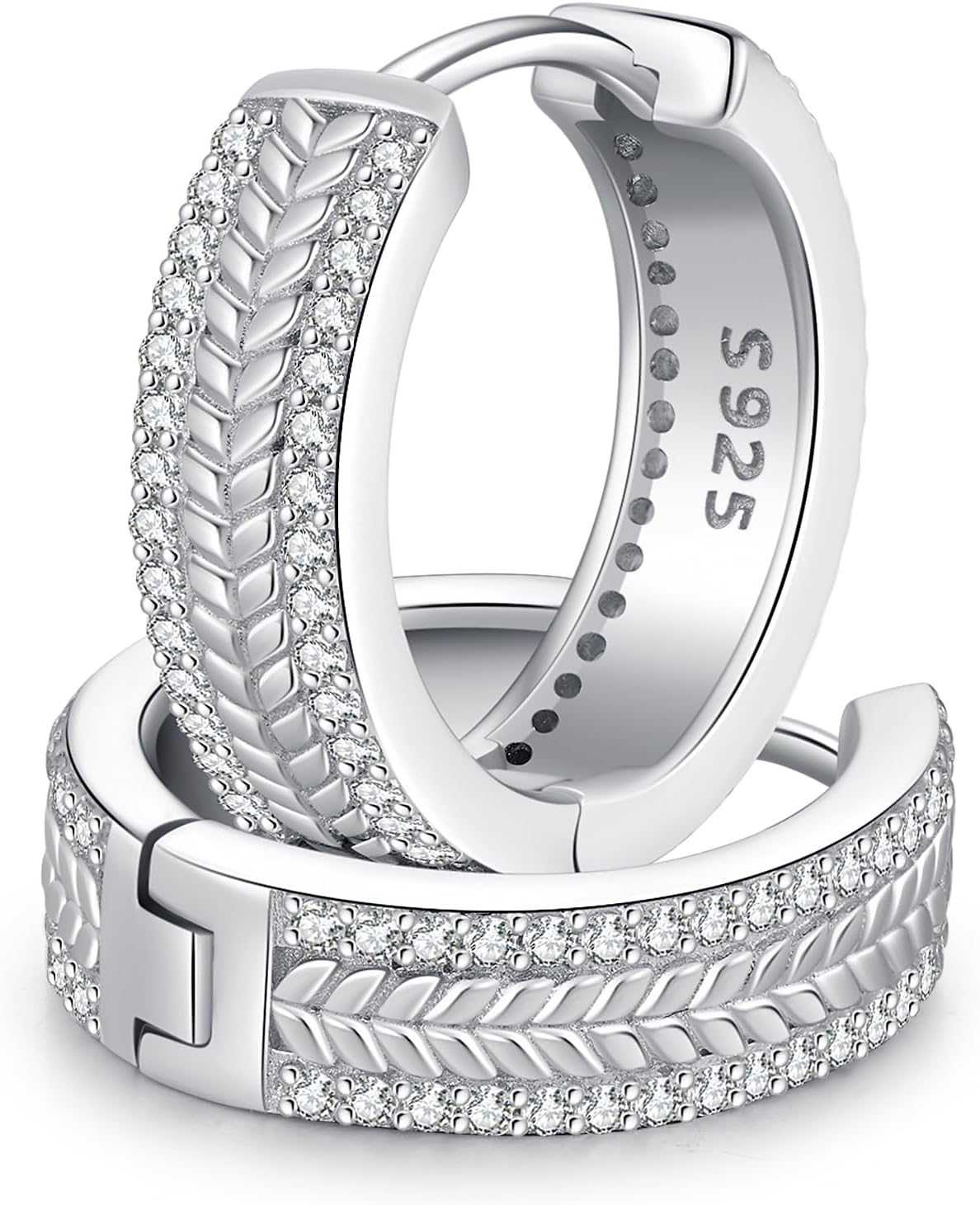 14K Gold Viking Hoop Earrings for Women 18mm 925 Sterling Silver Huggie Rune Celtic Hoop Earring Cubic Zirconia Viking Jewelry Gifts, Silver