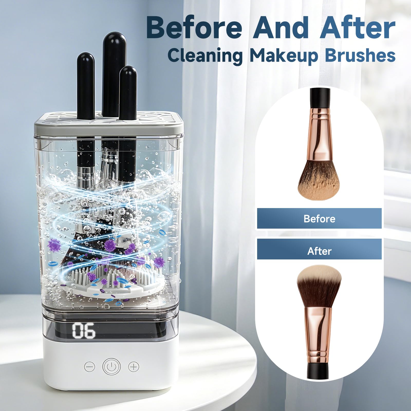 Automatischer elektrischer Make-up-Pinselreiniger mit tiefenreinigenden Silikonschrubber, USB-betrieben, passend für alle Pinselgrößen (Lidschatten, Rouge, Foundation), schnell und einfach zu bedienen
