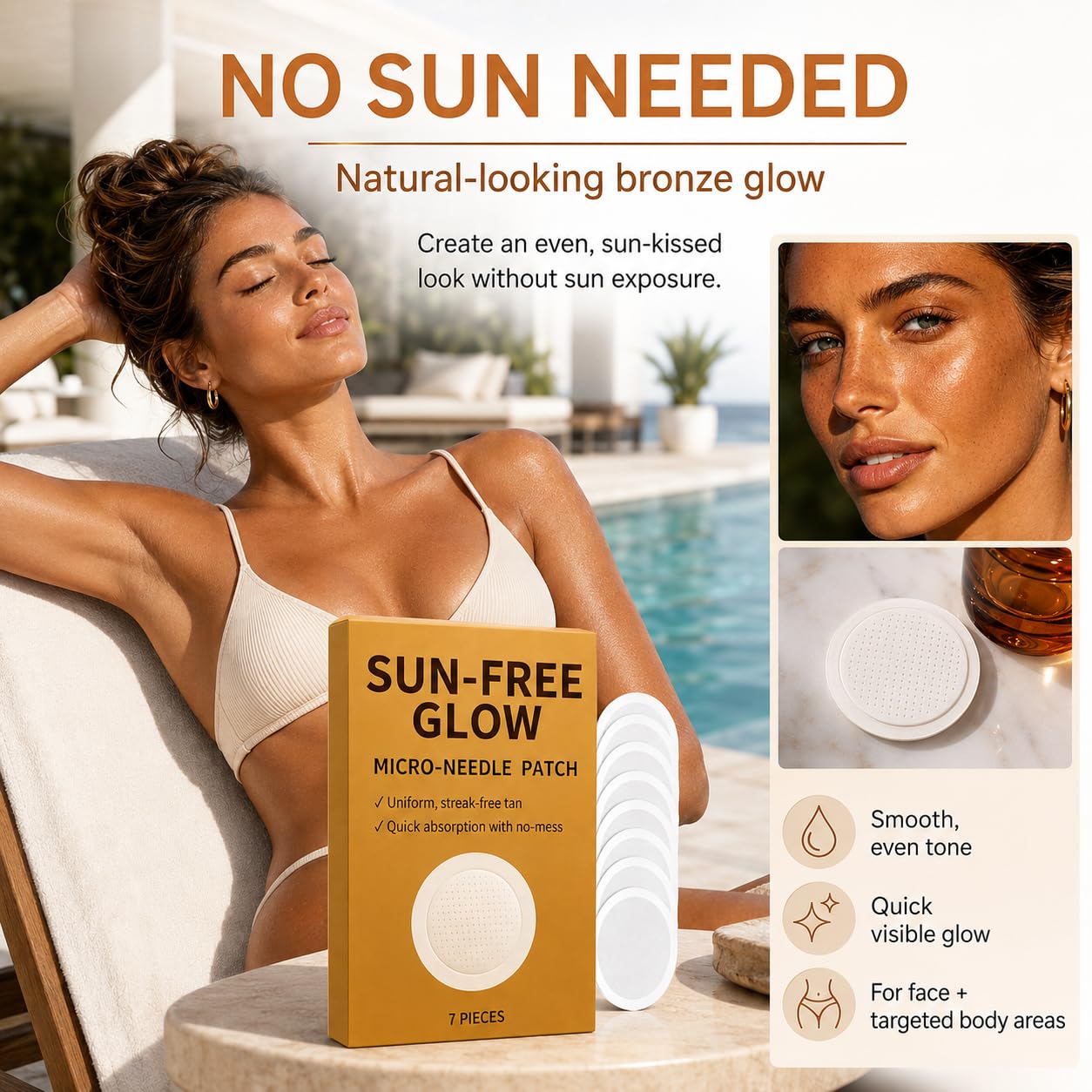 Sun Free Glow Patches – Self Tanning Patches for Natural Bronze, Tanning Patches for Face & Body, Sunless Tanning Patches, Gentle Formula for All Skin Types, Mess-Free Glow