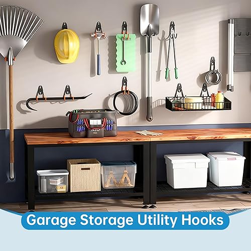 Miniatura 5 de Ganchos de almacenamiento de utilidad para garaje, organizador de herramientas de jardín para garaje, ganchos de montaje en pared de acero, ganchos