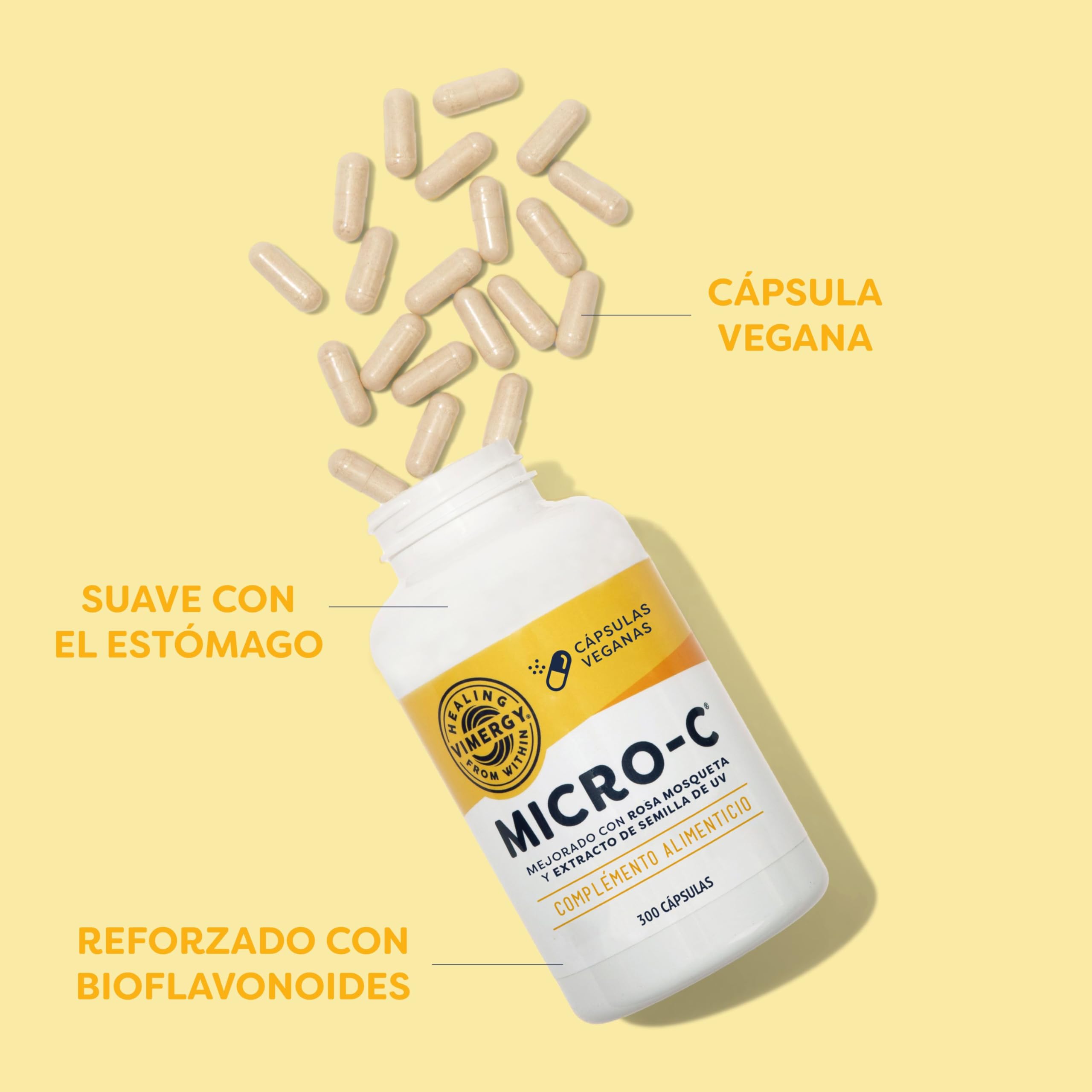 Vimergy Micro-C Vitamina C Cápsulas – 300 Dosis de Prueba – Vitamina C 500mg en Forma Menos Ácida – Escaramujo – Ayuda al Sistema Inmunológico y Musculoesquelético - Sin Gluten - Kosher - Vegano