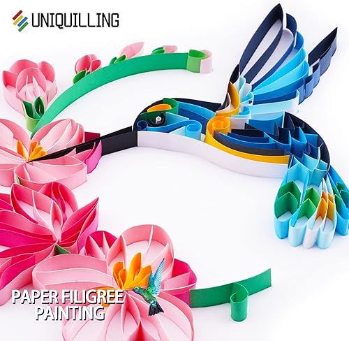 Miniatura 4 de Uniquilling Kit de filigrana de papel, 8 kits de filigrana de papel de colibrí y flores de 10 pulgadas con herramientas de relleno y manual de uso,