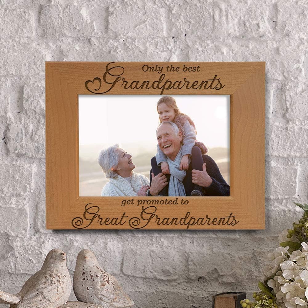 Only the Best Grandparents Promoted to Great Grandparents Engraved Natural Wood Picture Frame, Grandma Grandpa Gifts, Mother's Day, Father's Day (4" x 6" Horizontal)
