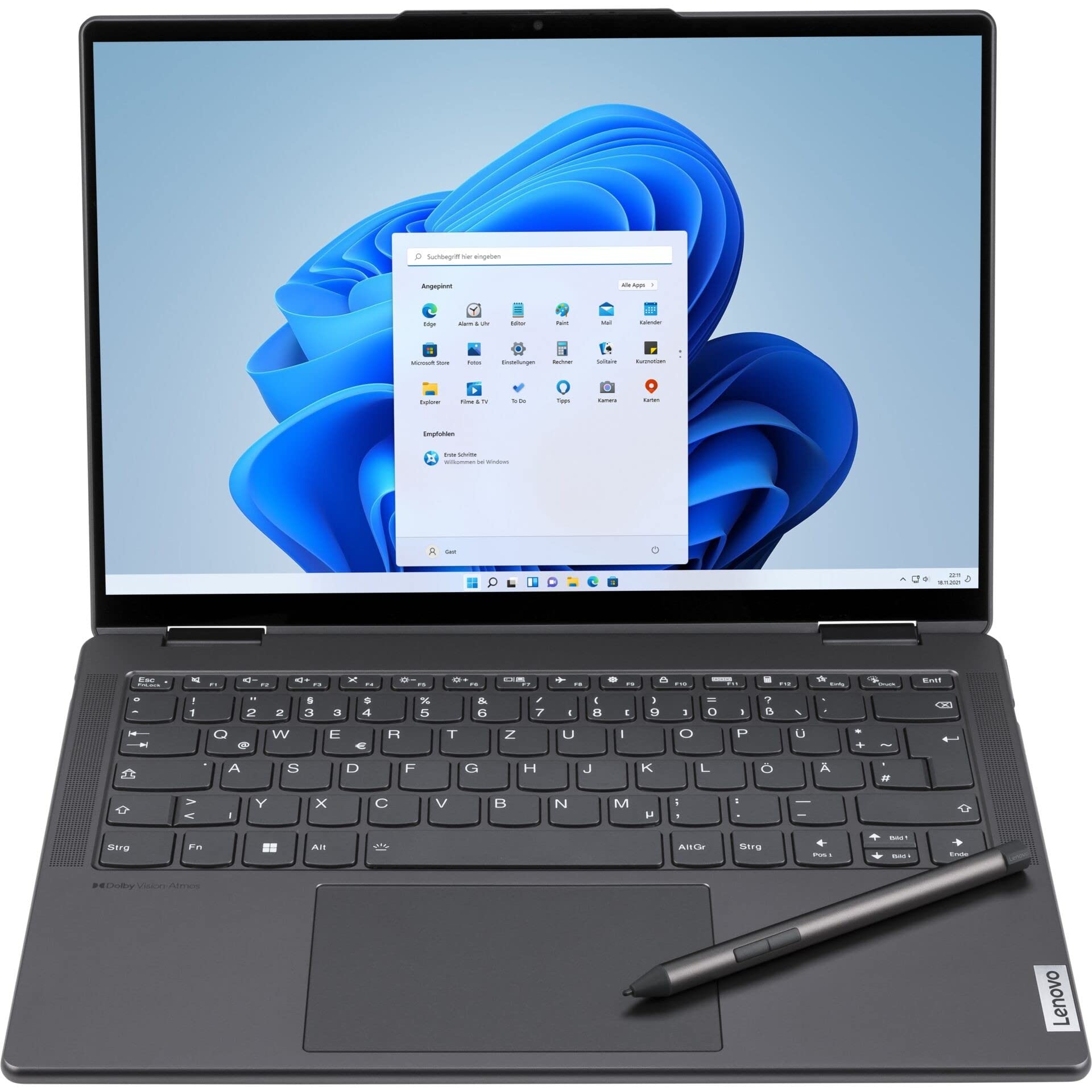 Lenovo Yoga 7 82QF0046GE - 14-inch 2.8K OLED Touch, Ryzen 5 6600U, 16GB RAM, 512GB SSD, Digit (14", AMD Ryzen 5 6600U, 16 GB, 512 GB, DE), Notebook, G