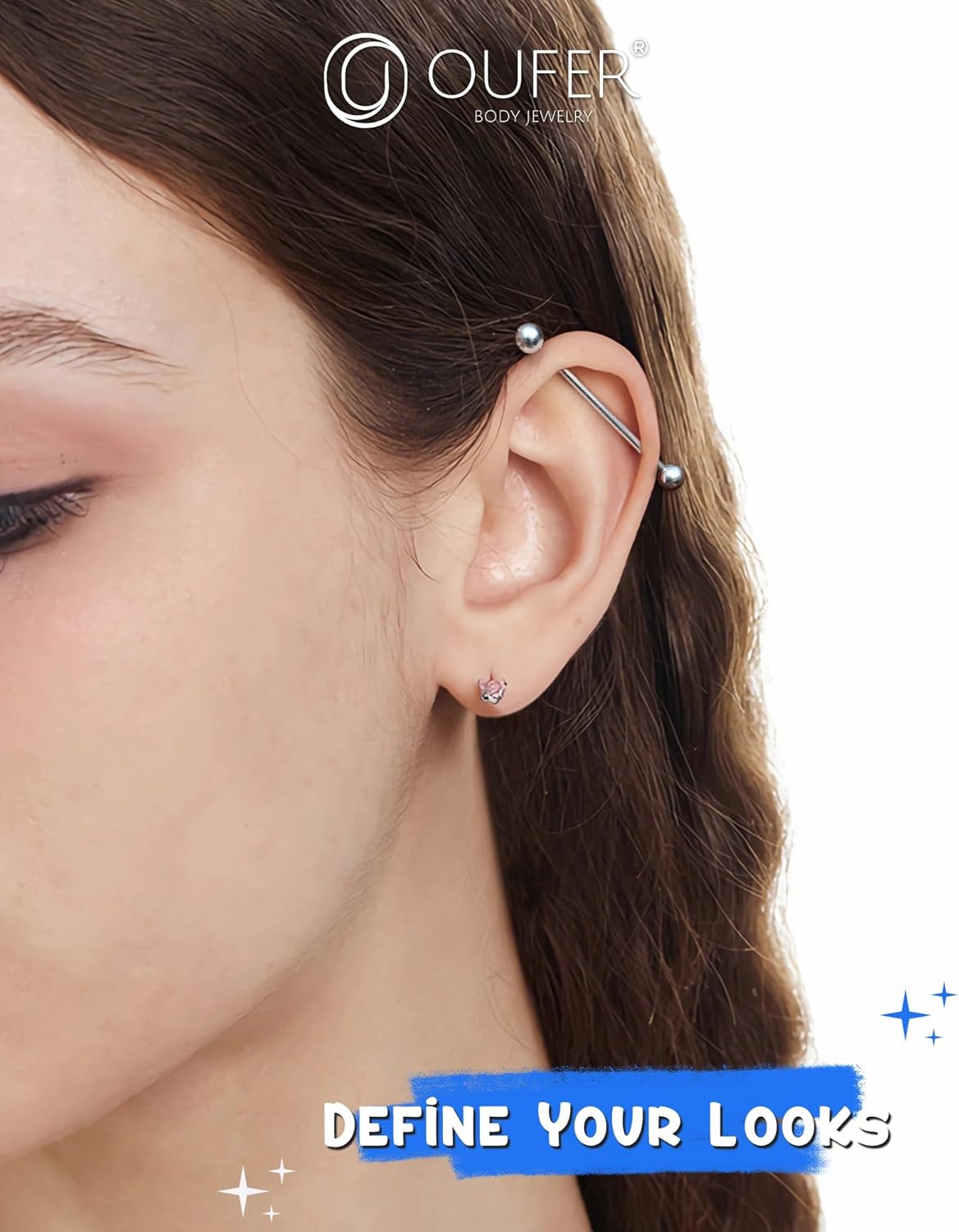 OUFER Industrial Piercing Jewelry, 925 Sterling Silver Industrial Bar Jewelry, 14G Industrial Jewelry, Industrial Barbells, Industrial Earrings For Women Men