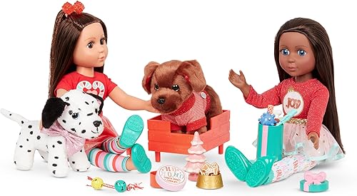 Miniatura 8 de Glitter Girls Juego de cachorros navideños - Juego de accesorios de 18 piezas y felpa de 6 pulgadas - Cama y suéter para perros - Almohada,