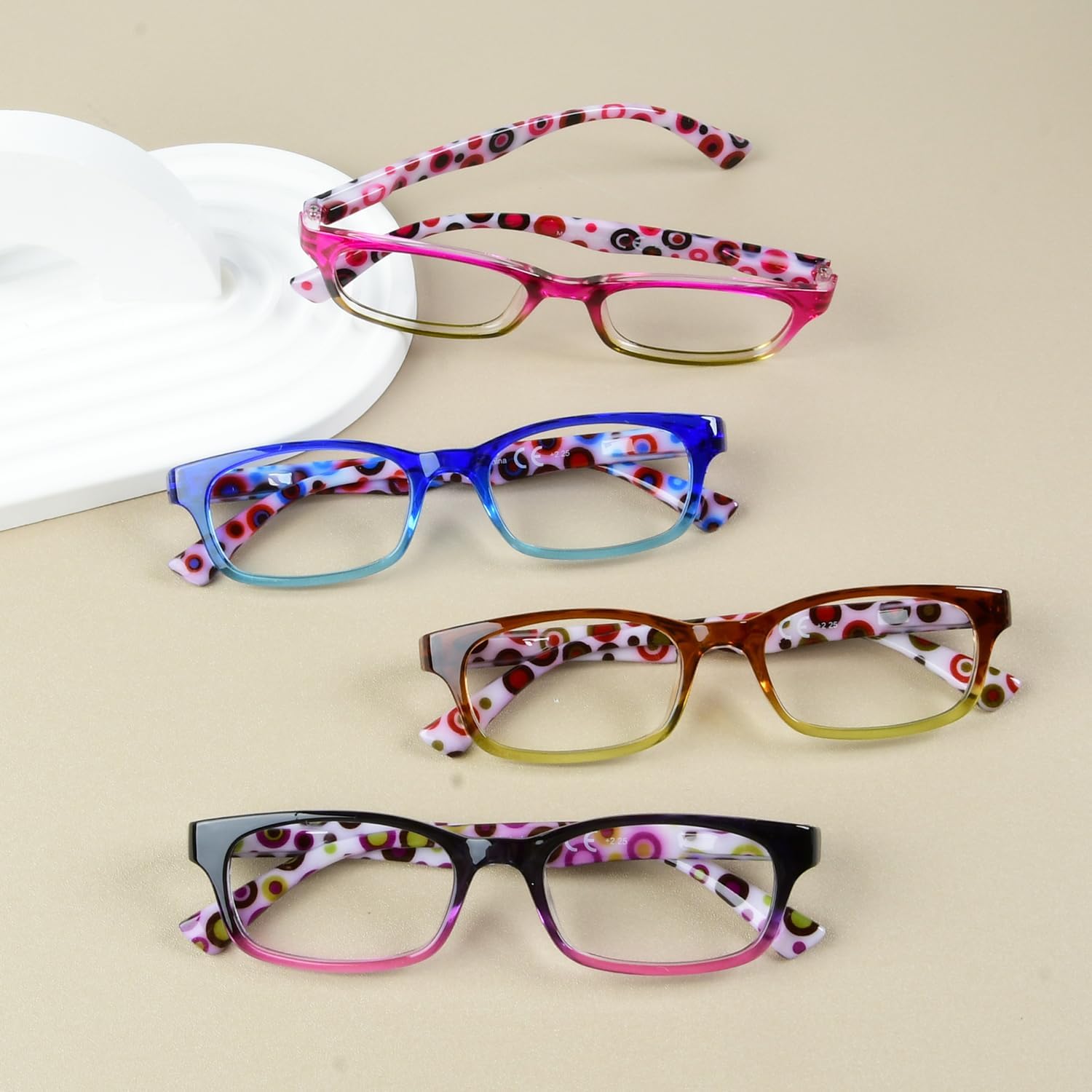 Eyekepper 4 Pack Reading Glasses with Polka Dots Patterned Temples Fashion Readers for Women +1.25