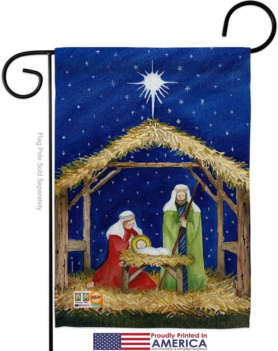 Nativity of Jesus Garden Flag Set Wall Holder Wintertime Three King Religious Holy Family Season Christian Small Decorative Gift Yard House Banner Made In USA 13 X 18.5