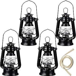 Honoson 4 Pieces Oil Lamp Hurricane Lamp Kerosene Lantern for Indoor Outdoors Decorative Hanging Oil Lantern with Wick for Hiking Emergency Camping Party Decoration(Black,8 Inch)