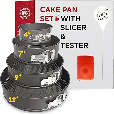 Spring Form Pans for Baking (4/7/9/11 Inch) with CAKE SLICER and CAKE TESTER - Nonstick Cheesecake Pan Set - Leakproof Spring Form Pan Set - Spring Pan - Springform Pan Set Compatible with Instant Pot