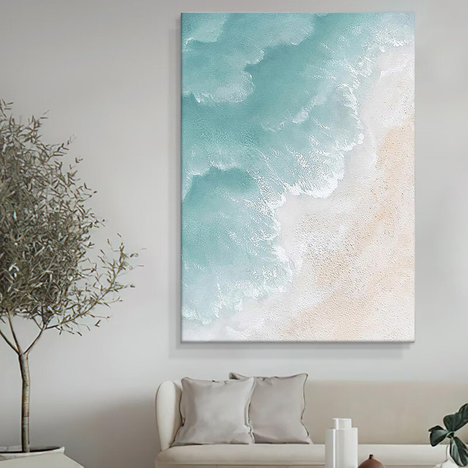 Peinture à l'huile de vagues bleues abstraite sur toile pour salon