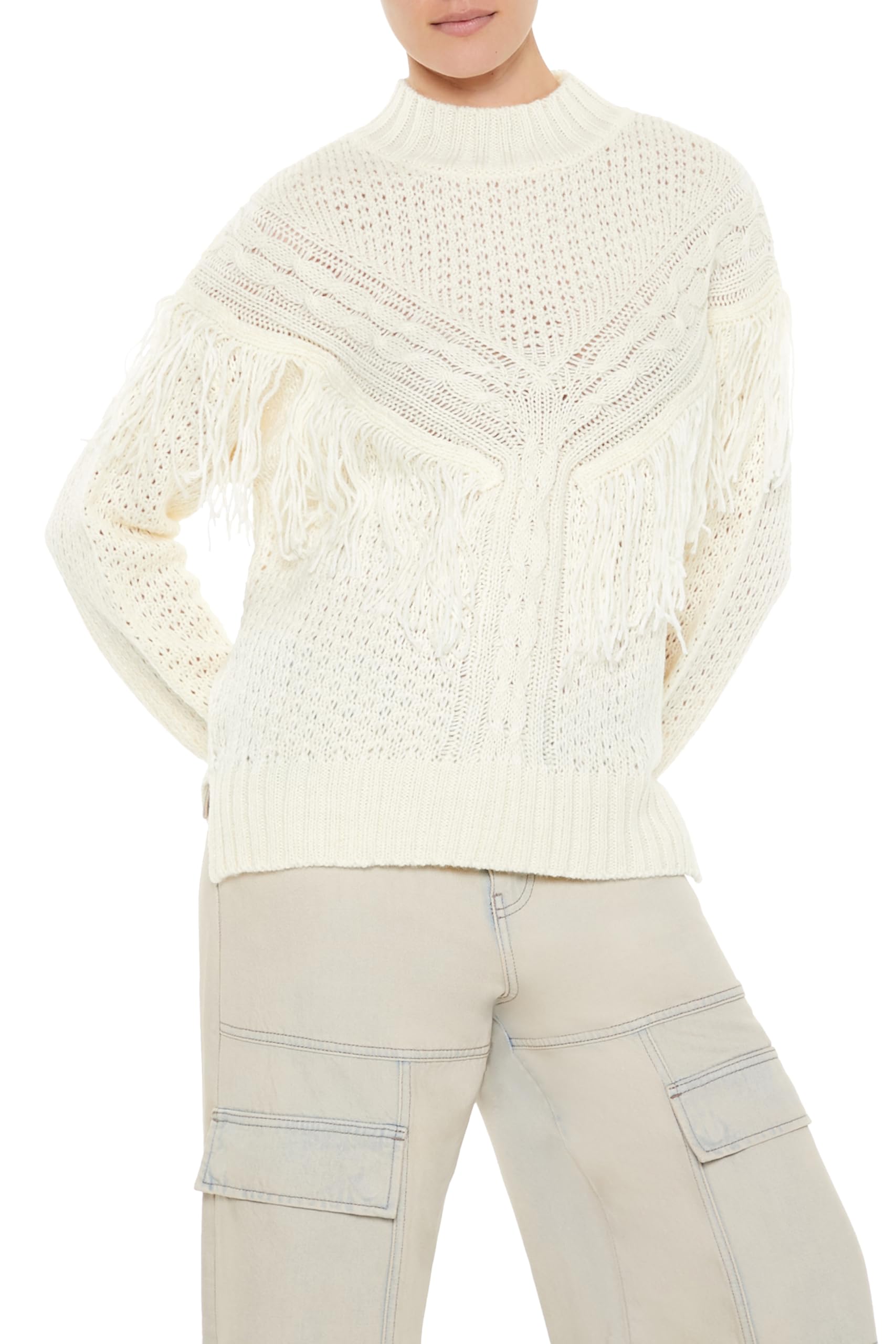 Forever 21 Maglione da donna con collo a lupetto con frange