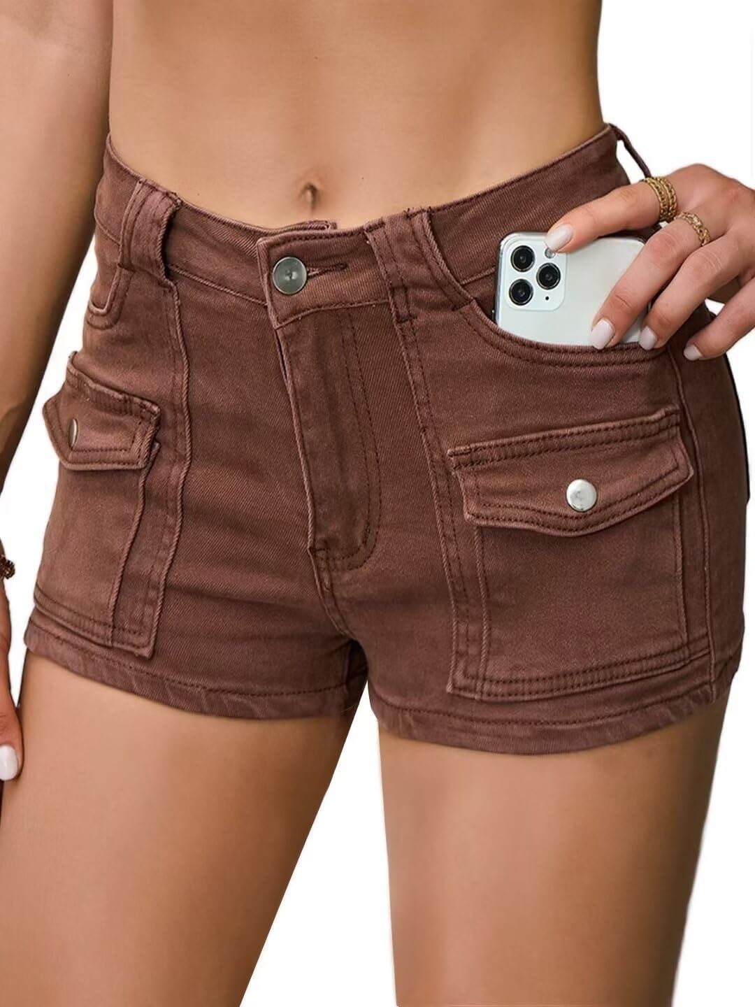 Women's Stretchy Jean Shorts Mid Waisted Twill
