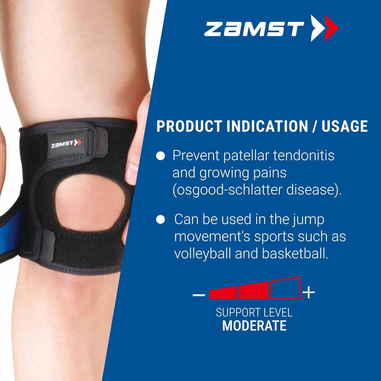 Zamst JK-1 Sports Knee Brace With Pressure Pad Relieving Pain On the Tendon For Osgood Schlatter Disease-for Volleyball, Basketball, Running, Tennis, Pickleball-Black (Small)