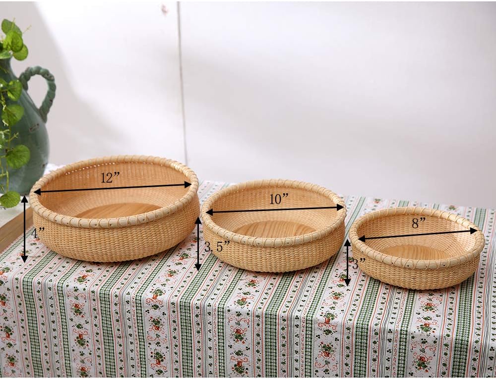 Handmade Rattan Fruit Basket Desktop Organizer Rattan Round Serving Tray for Serving Woven Bread Tray for Cake Kitchen Counter Table Natural