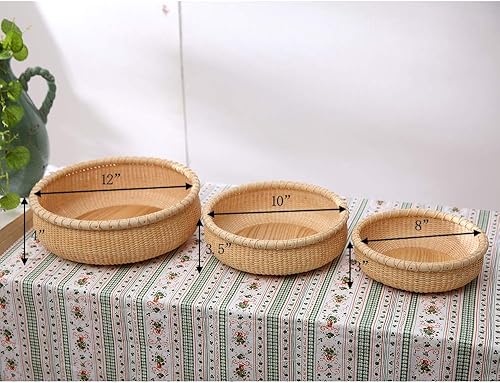 Miniatura 6 de Teng Tian Cesta de frutas de ratán hecha a mano, organizador de escritorio, bandeja redonda de ratán para servir bandeja de pan tejida para pastel,