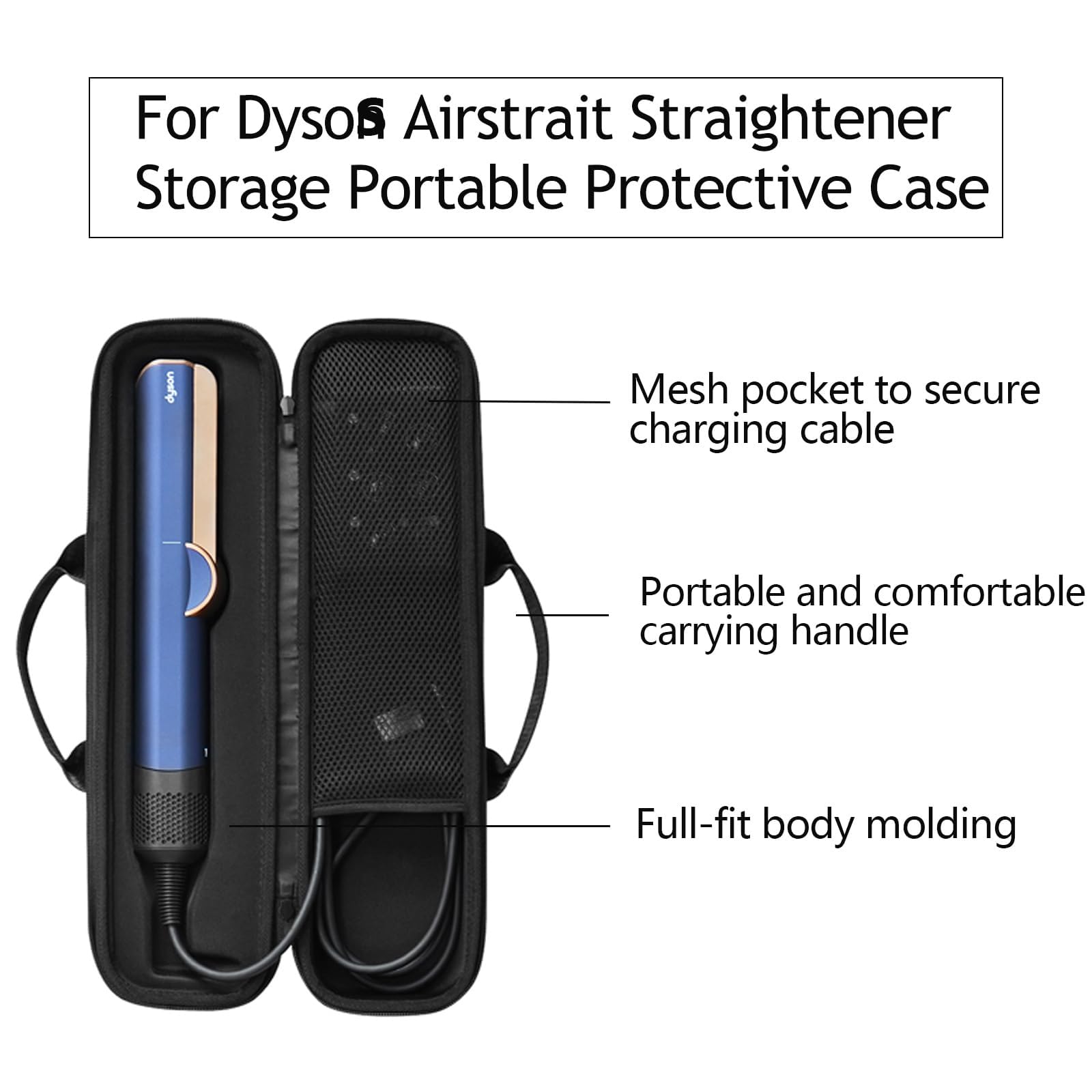 Funda rígida de viaje para alisador Dysons Airstrait HT01, impermeable y a prueba de polvo, funda protectora portátil para alisador Dysons Airstrait-Norma europea (negro 01)