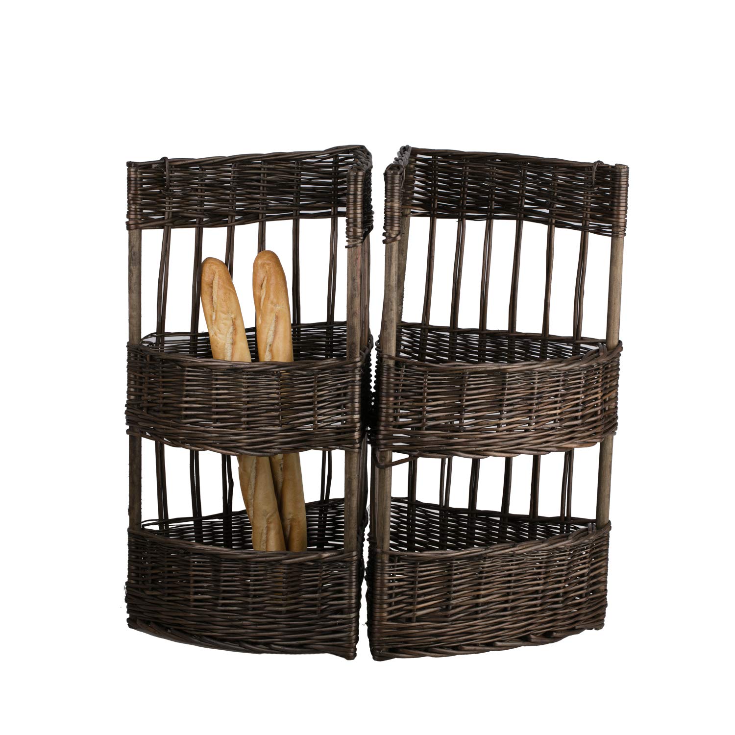 e-wicker24 Chariot, huche à pain, présentoir pour baguettes ou pain long,corbeille baguette en osier-triangle