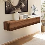 Floating Solid Wood Console Table, 32'' Wall Mounted Narrow Entryway Table with Storage Shelf, Modern Couch Shelves Small Entry Way Tables for Entryway, Front Hall, Hallway (Walnut, 31.5IN)