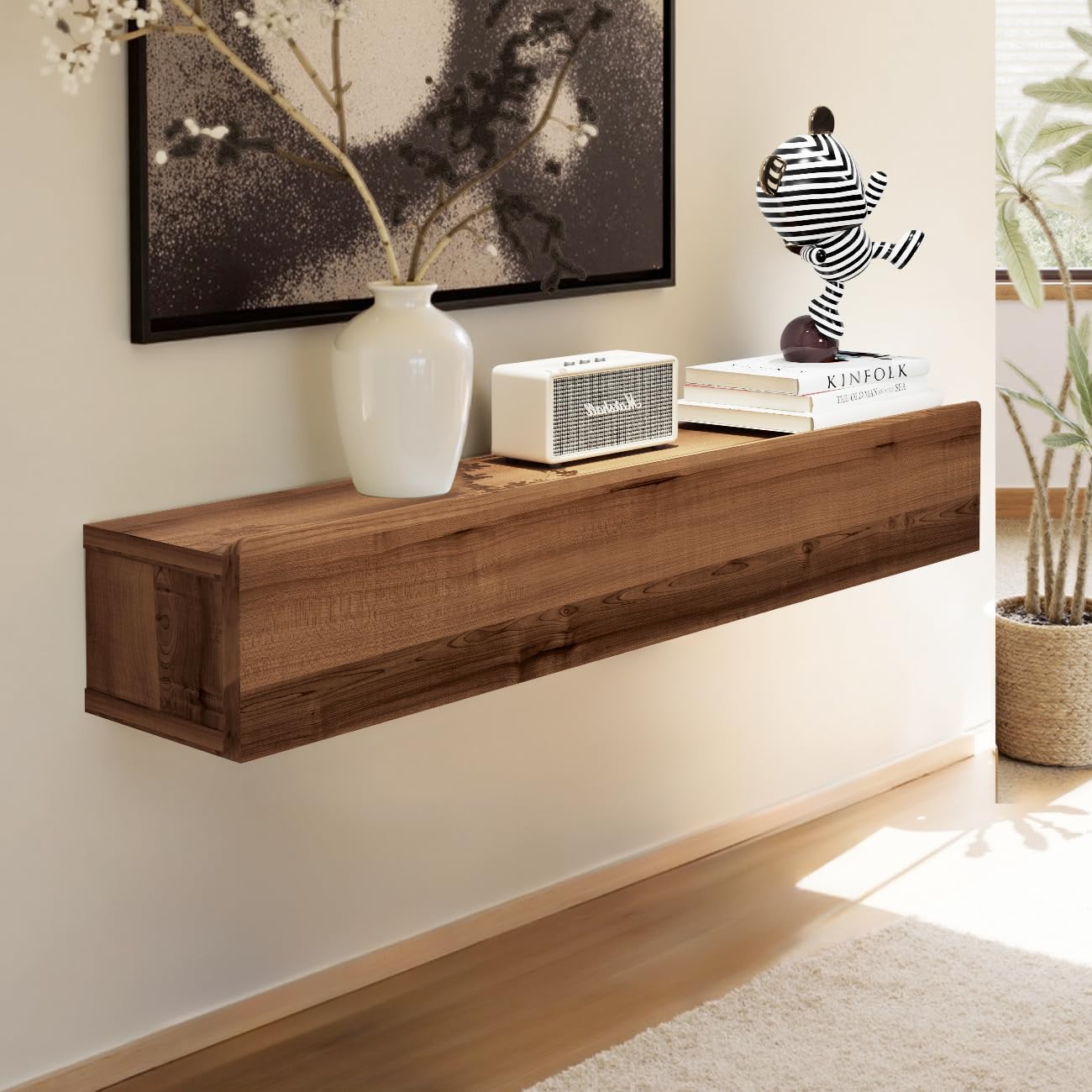 TuckTect Floating Solid Wood Console Table, 47'' Wall Mounted Narrow Entryway Table with Storage Shelf, Modern Couch Shelves Small Entry Way Tables