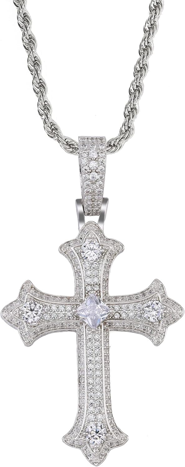 LuxeFlex Gothic Iced Out Diamond Jesus Cross Necklace with 20