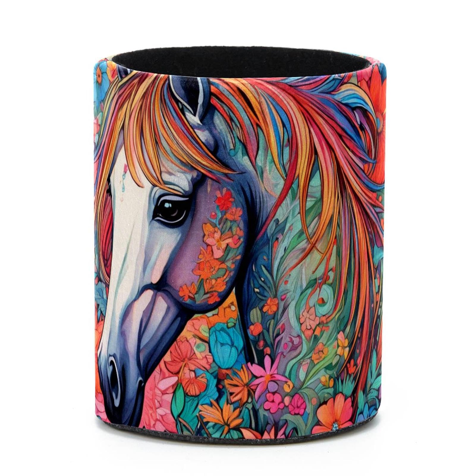 VAPOKF Round Pencil Holders for Desk, Color Drawing Horse Pen Holders Pen Pot Makeup Brushes Storage Desktop Stationery Supplies Organiser for Home Office