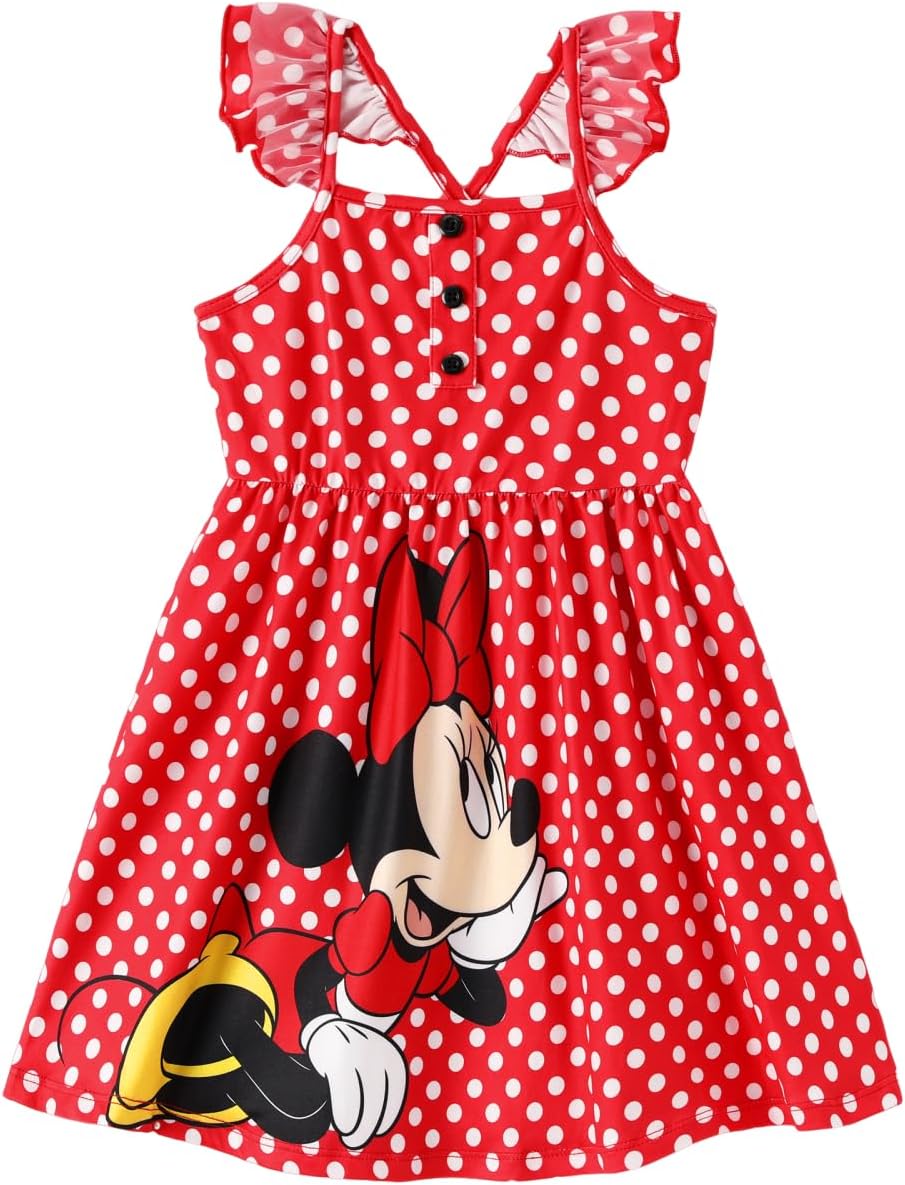 Disney Princess Minnie Mouse Frozen Elsa Girls Dress Ruffle Sleeveless Criss Cross Sundress Summer Clothes Baby to Toddler