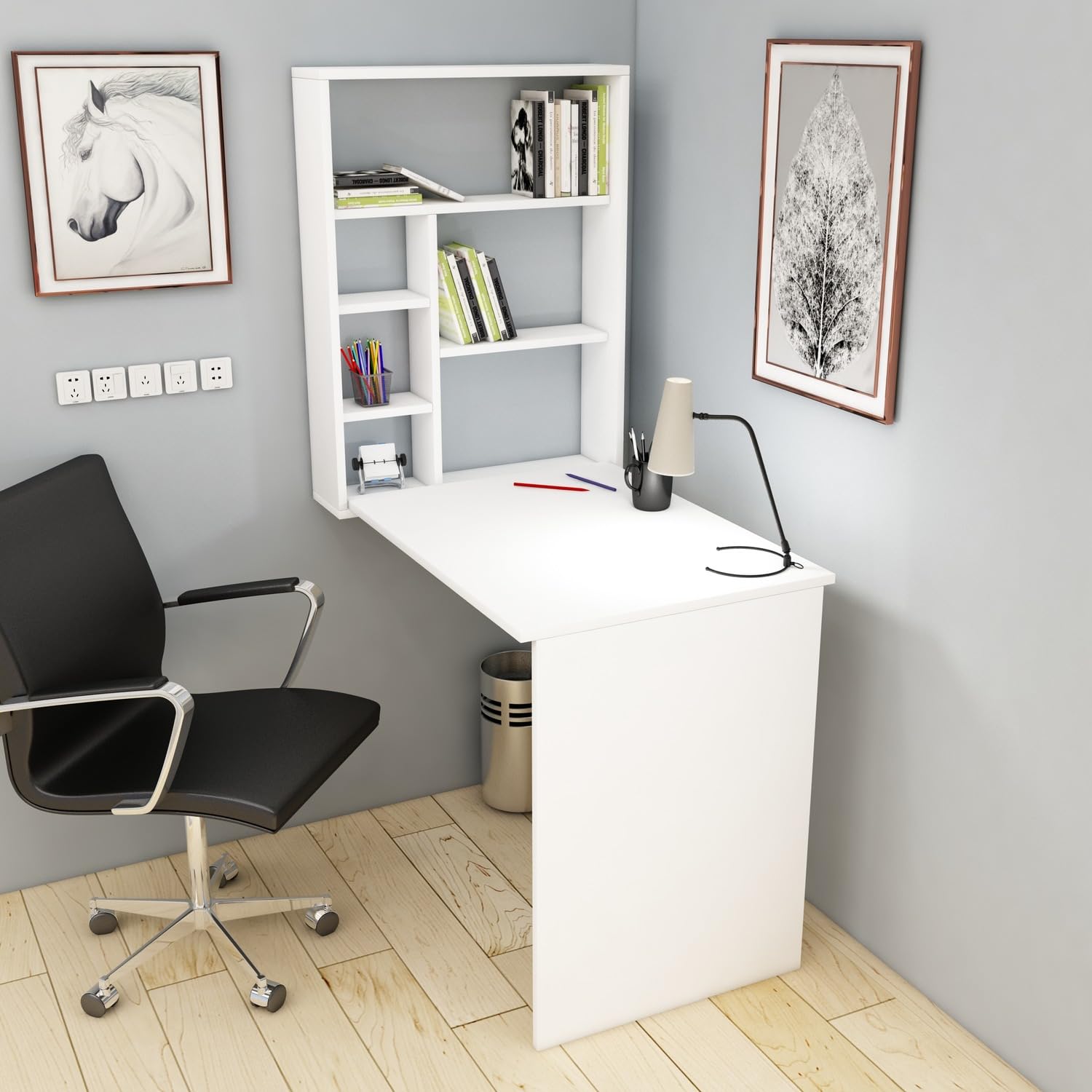 Escritorio de Oficina - Mesa de Trabajo Plegable de Pared Blanco 63x90x154cm