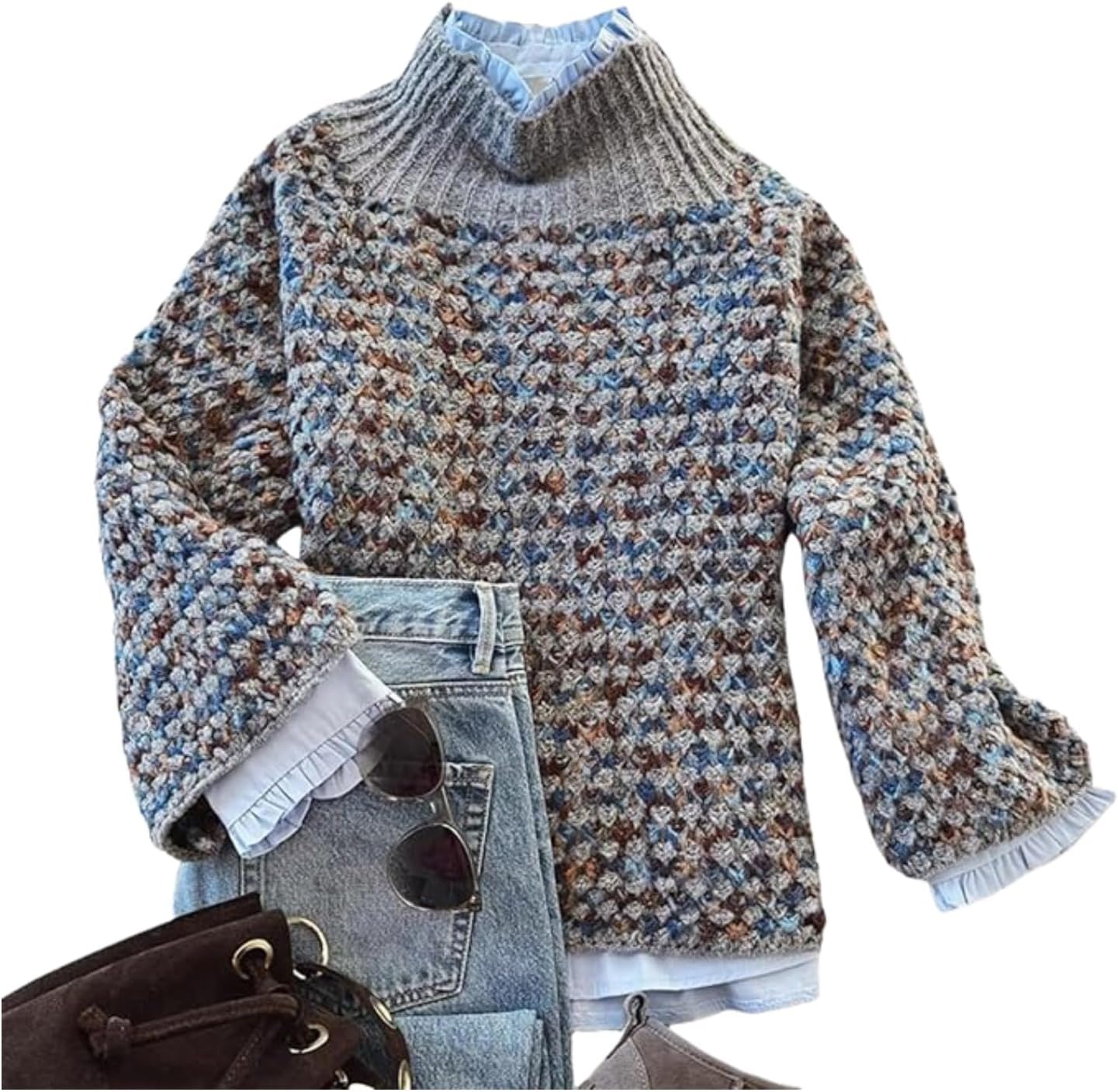 Women's White Solid Ruffle Trim Button Down Shirts Mock Neck Long Sleeve Tops 2025 Collared Office Work Blouses