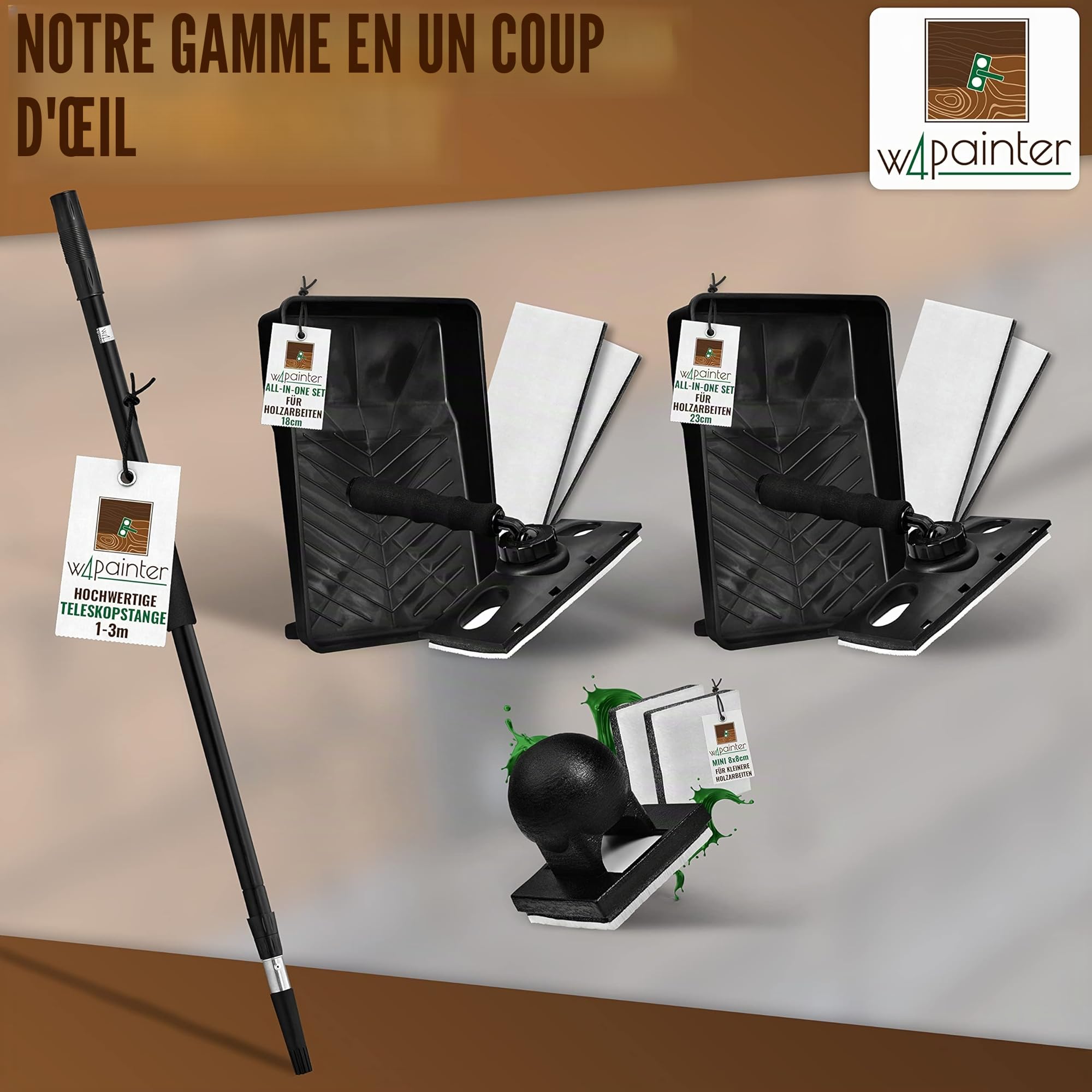 Manche télescopique 3m - Manche télescopique universel - Manche télescopique en aluminium extensible - Idéal pour le nettoyage des piscines, les rouleaux de peinture, le nettoyage des vitres, W4