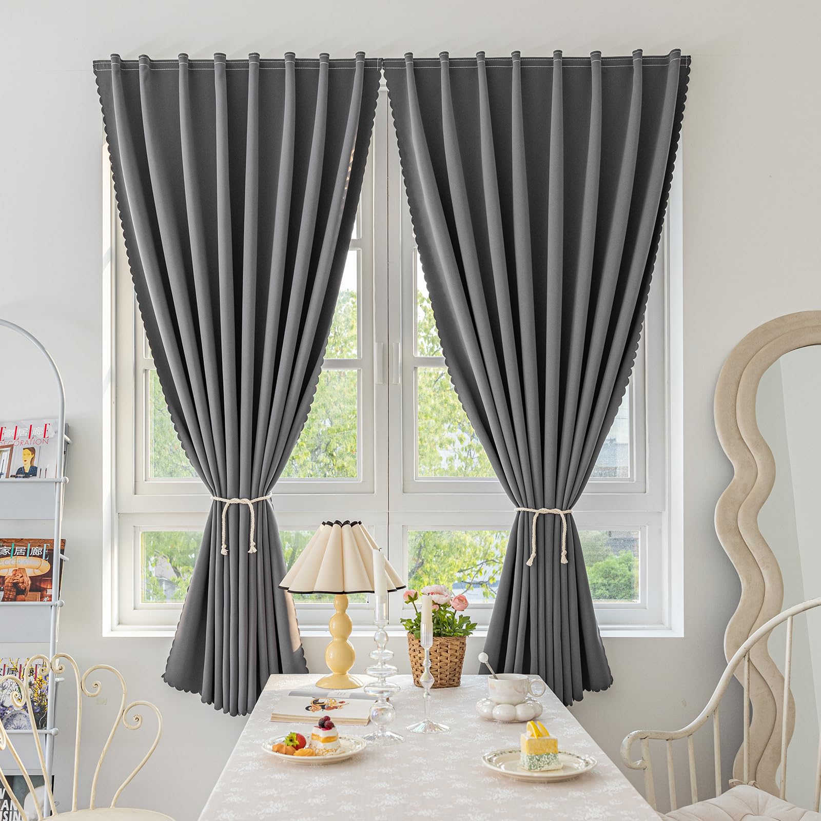 Magic Tape Stick on Curtains Blackout Curtains for Bedroom no Drillng Self Adhesive Curtain no Rod Small Window (Grey, 35" W x 71" L) 2 PanelsCarbonfree Certified