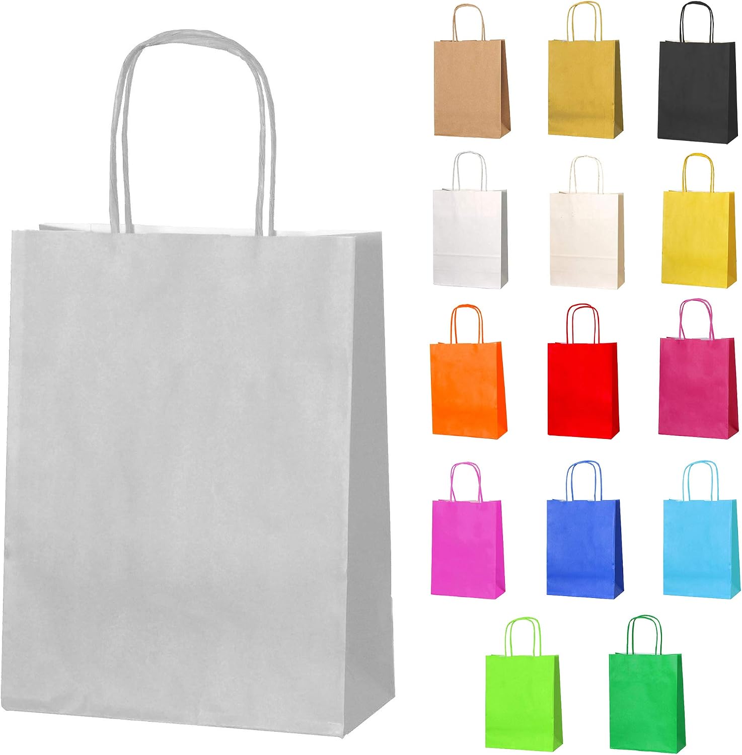Thepaperbagstore 20 Silver Small Paper Party Bags With Handles, 18x22x8cm
