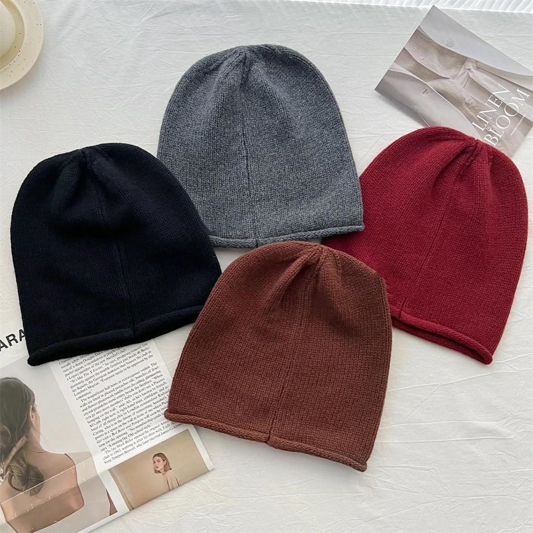 Women Knitted Solid Warm Wool Thicken Woolen Beanies Cap Hats
