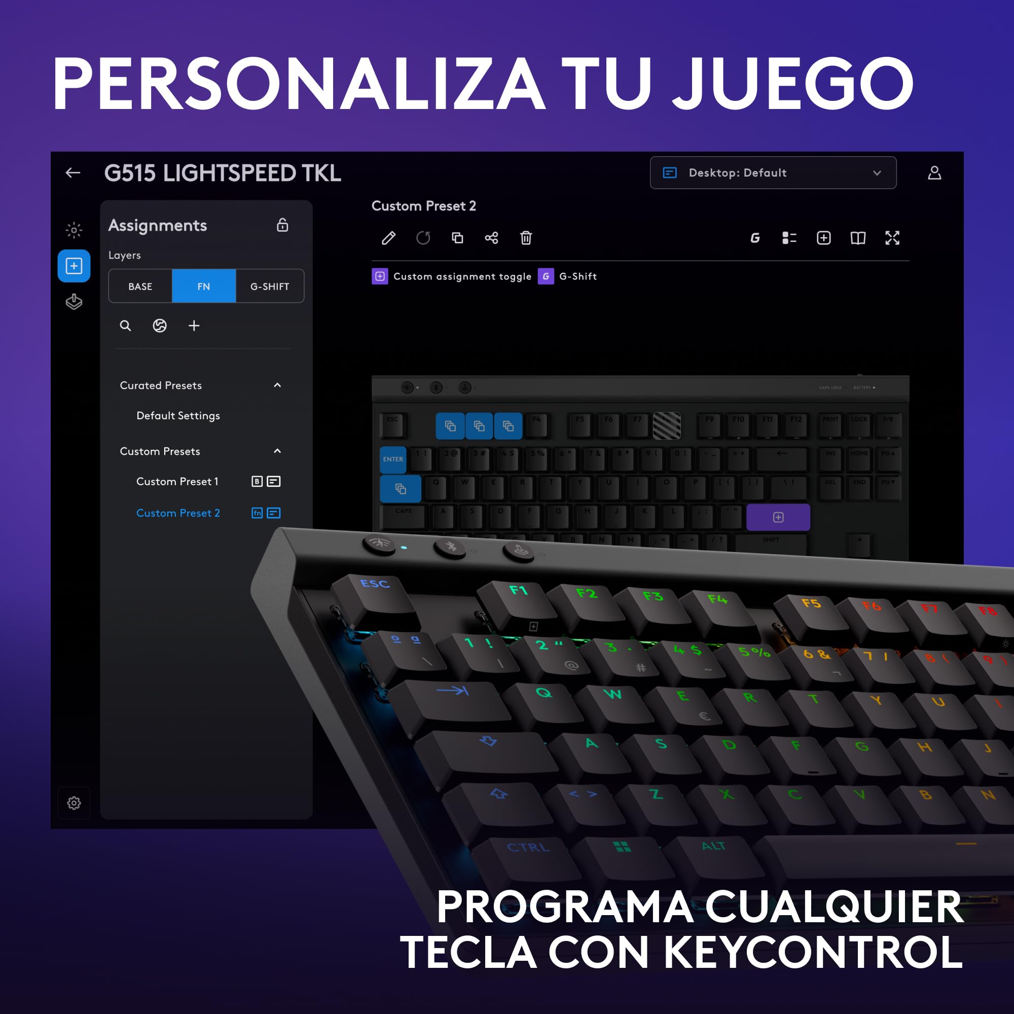 Logitech G G515 Lightspeed TKL de Perfil bajo Teclado para Gaming inalámbrico, RGB LIGHTSYNC, diseño Fino sin Teclado numérico, Teclas de PBT, interruptores mecánicos táctiles, US INT'L - Negro