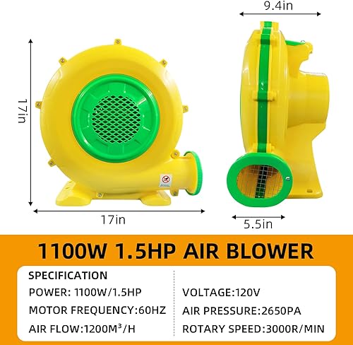 Miniatura 2 de Soplador inflable de casa de rebote de 1100 vatios1.5 HP potente soplador de aire para grandes inflables, bomba de ventilador portátil de casa de