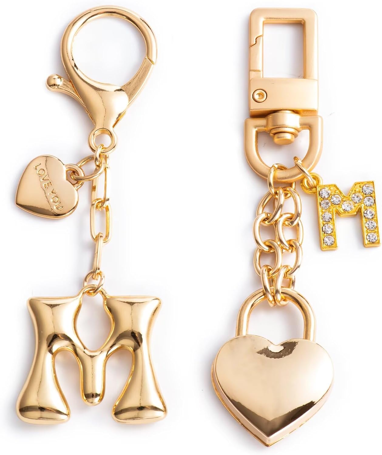 Initial Letter Keychain with Bubble Heart Charm, Gold Accessories for Handbags, Women's Purse Bag charms