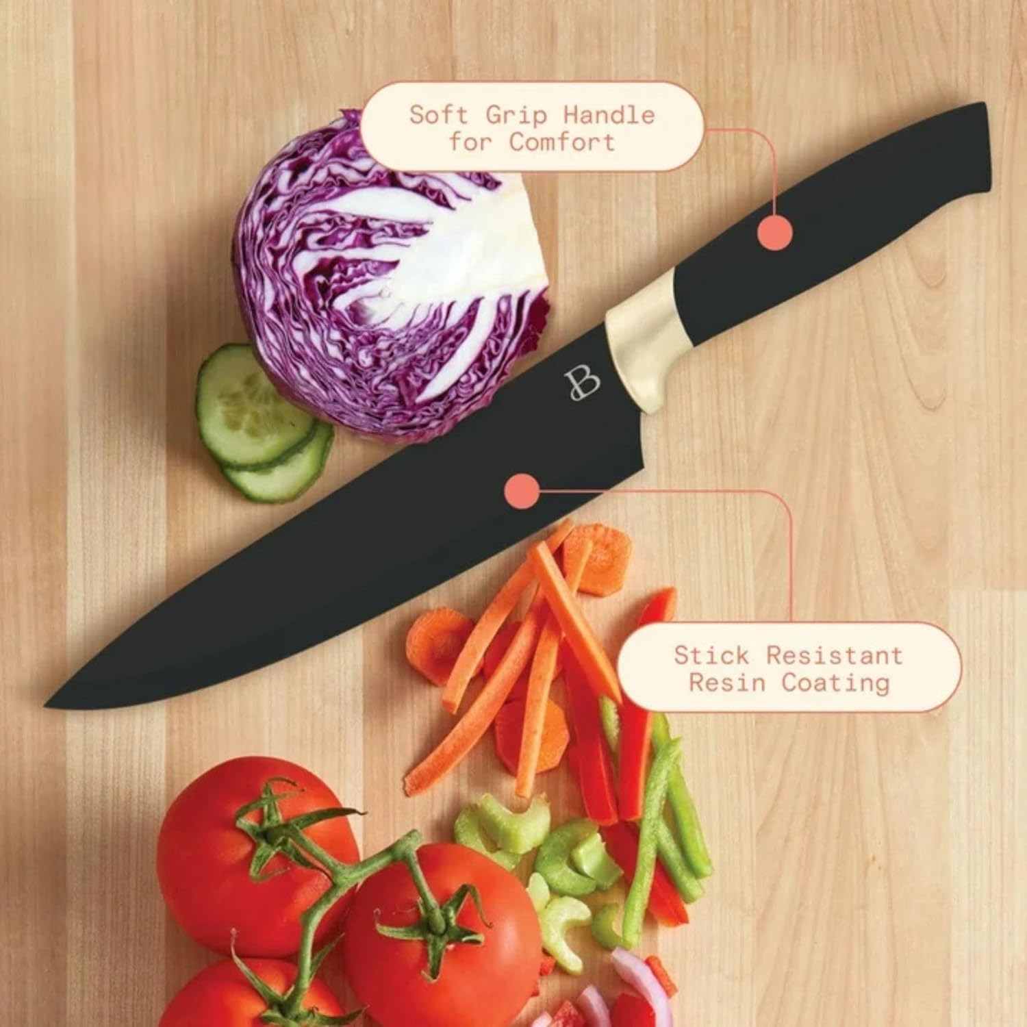 12-Piece Kitchen Knife Block Set with Stainless Steel Blades and Soft Grip Handles for Everyday Food Prep (Black)