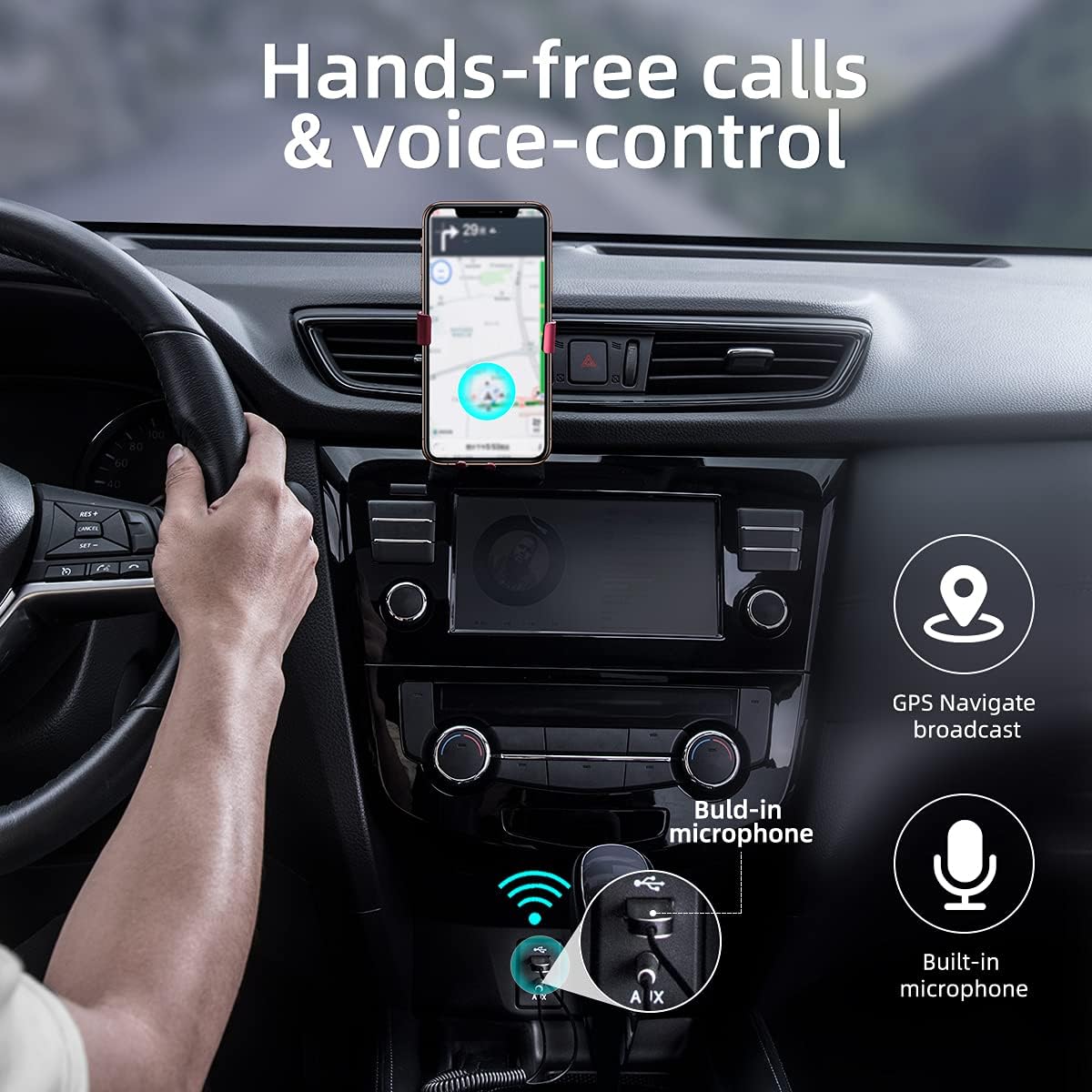 Baseus Car Bluetooth Aux Adapter, Bluetooth Wireless Receiver USB to 3.5mm Jack Adapter Bluetooth Car Kits with Built-in Microphone for Handsfree Car Audio Speaker and Home Audio: Electronics