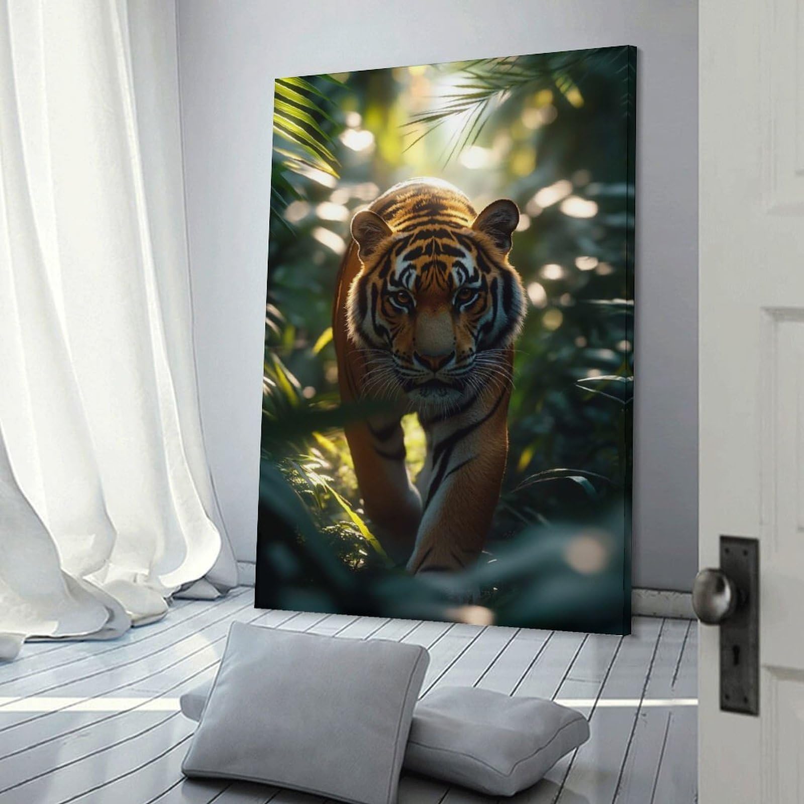 Junmoney Decorative Canvas Print Tiger in Jungle, 20x30inch(50x75cm), for New Homes, Bedrooms Or Workspaces, Thoughtful Wall Decor for Art Lovers