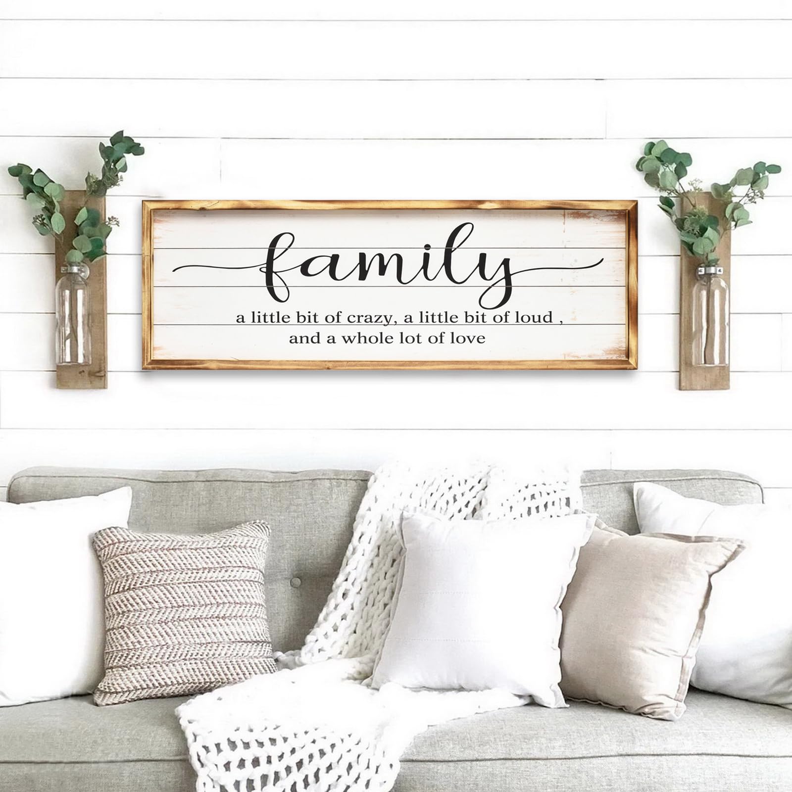 Large Rustic Wood Framed Family Sign - Wall Decor for Kitchen, Living Room, Bathroom, Bedroom - 27.5 × 9.5 inch
