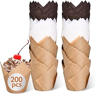200pcs Tulip Cupcake Liners for Baking Cups, Excellent Muffin Liners, Unbleached Parchment Paper for Baking, Grease Resistant Cupcakes Wrappers for Party, Christmas by Kovpnor
