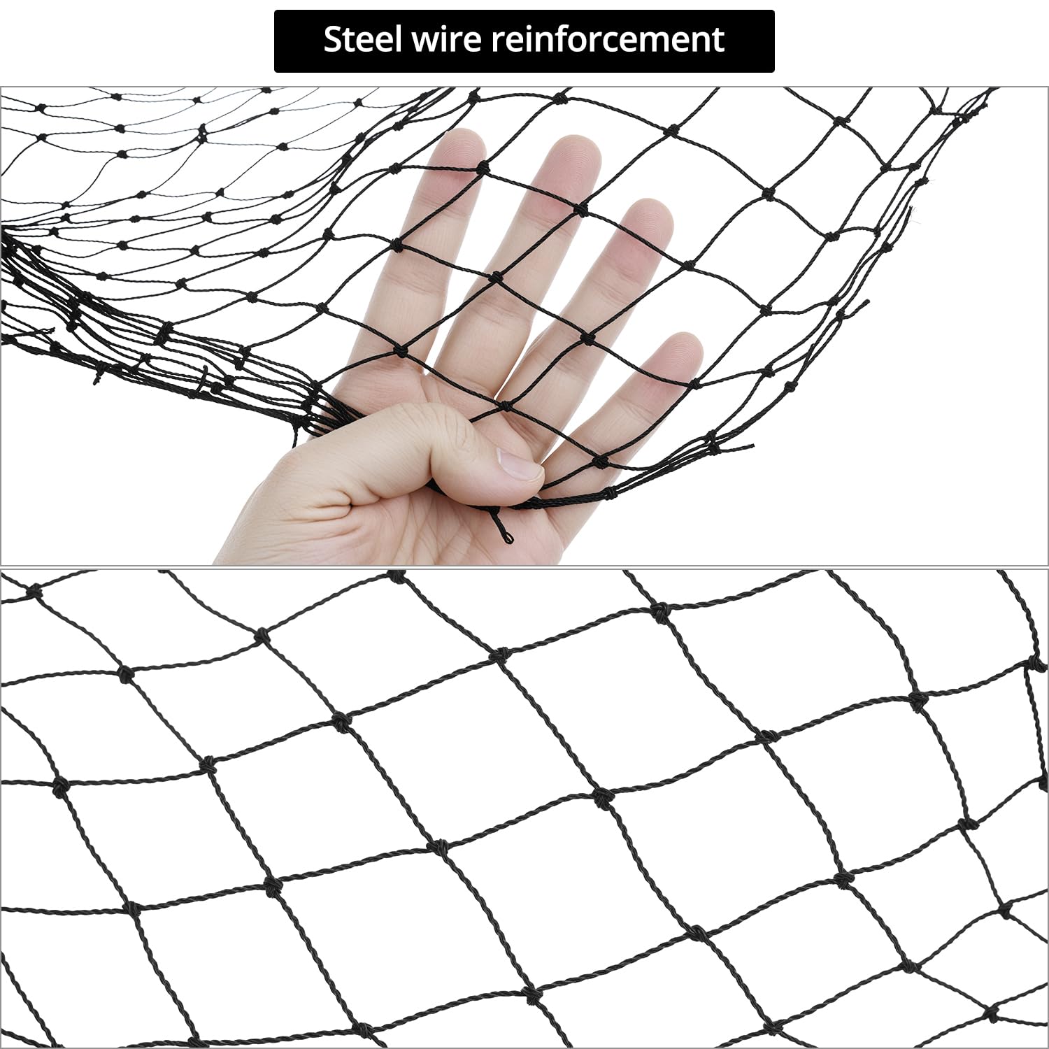QWORK® Filet de Protection Chat renforcé de Fil d'acier, avec kit de Fixation, 2x3m, Noir pour balcons, Portes extérieures et fenêtres