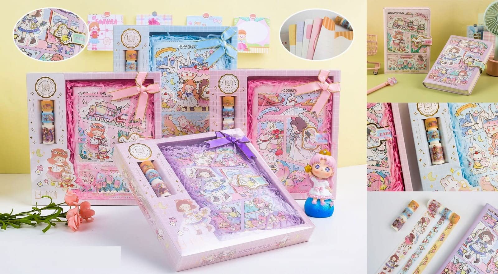 TEMSON - Designer Decorative Masking Tapes With Cartoon Design Lock Notebook Diary, Scrapbook Journal Planner Diary, Journal Gift Wrapping Scrapbooking(Random Color And Design)(NB-32K-1951)