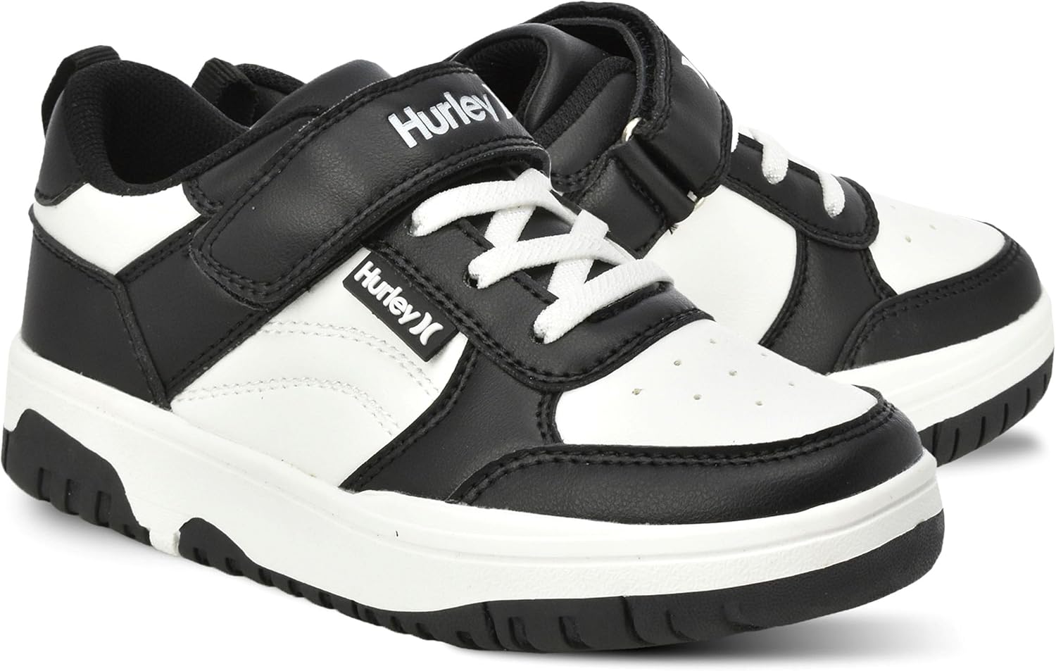 Hurley Kid's Rexx Sneakers with Strap and Shoelace, Low Cut Basketball Shoes for Girls and Boys - Padded Skate Shoes for Kids