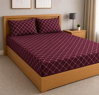 Warm Flannel (Flano) King Size Winter Fitted Bedsheet All Side Elastic Premium Winter Soft Velvet Furnishing Bed Sheet with 2 Big Pillow Cover Size - 72 x 78 X 8 Inches Dark Maroon