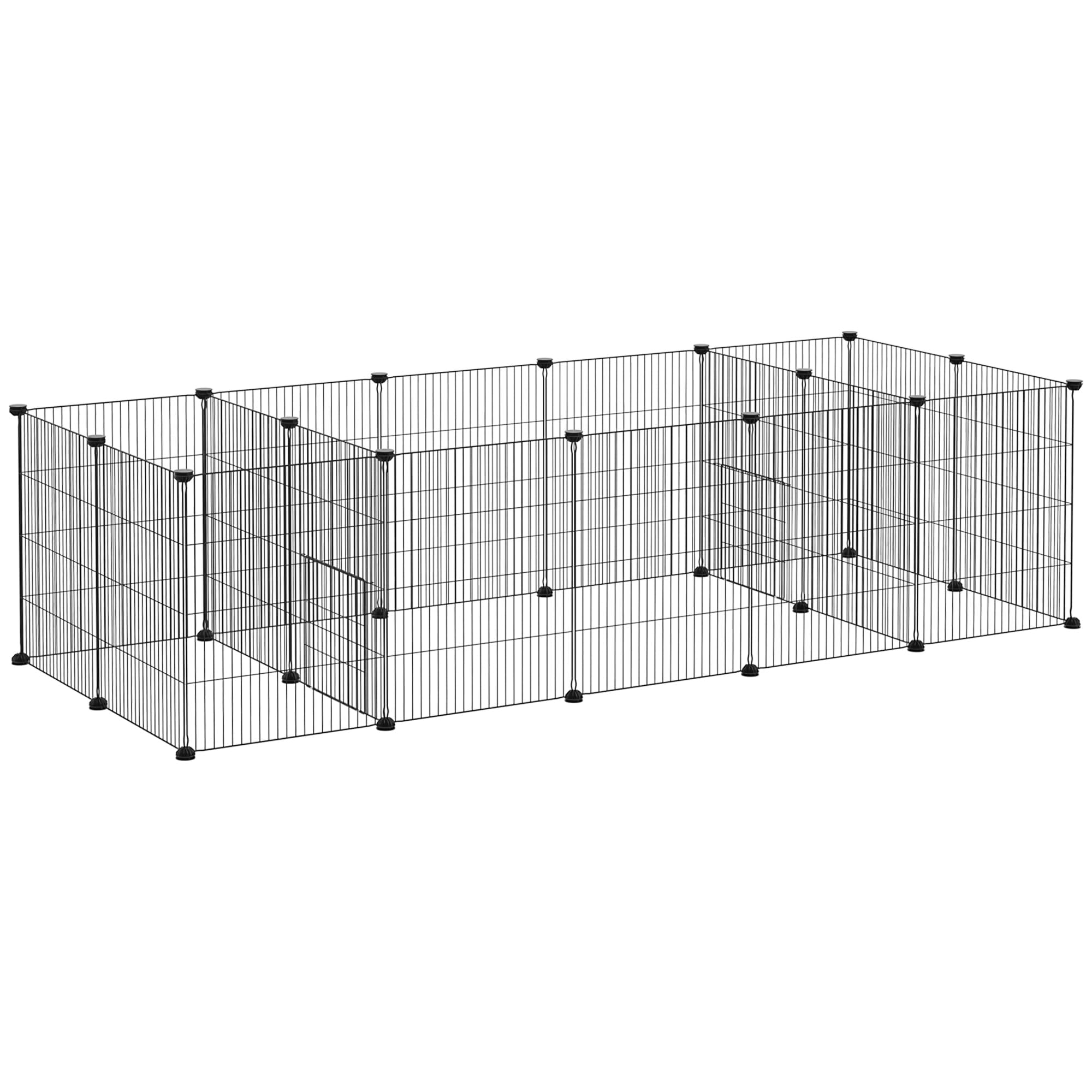 PawHut Cage pour cochons d'Inde, clôture pour Petits Animaux, 18 pièces avec Porte pour extérieur et intérieur 175 x 70 x 45 cm, Noir