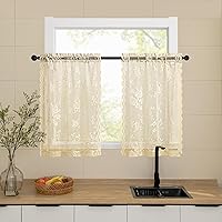 Vista 24 de 2 paneles de cortinas traslúcidas de encaje de 96 pulgadas de largo, cortinas florales victorianas blancas para sala de estar, dormitorio, bolsillo