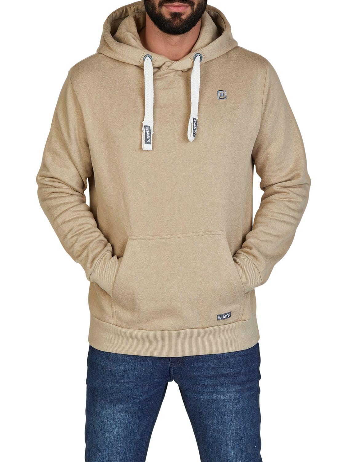 riverso RIVLinus Men's Regular Fit Hoodie Pullover Sweatshirt Streetwear Grey Brown Green Red Blue Black S M L XL 2XL 3XL 4XL 5XL, Cobblestone Beige, XXL